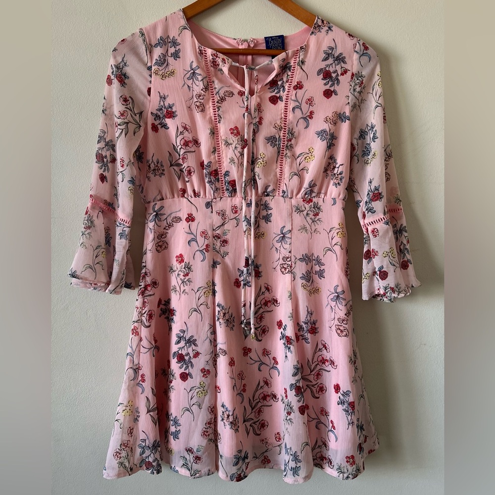 Disney Beauty & The Beast Pink Floral 3/4 Bell Sleeve Girl's Size Small Dress!